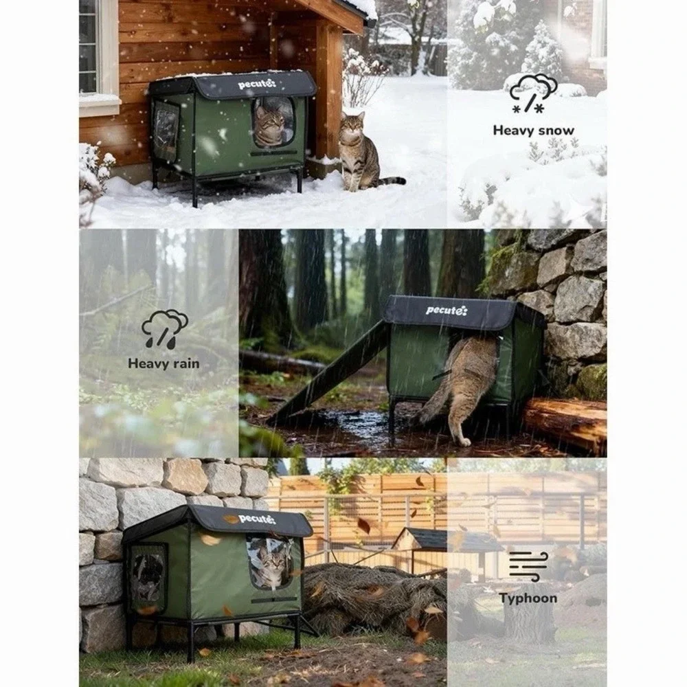 Heated Outdoor Cat House with Heating‎ Pad Weatherproof Insulated Winter Shelter